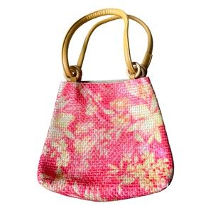 Maurizio Taiuti Floral Hand-Woven Hobo Convertible Tote Bag Pink Tan